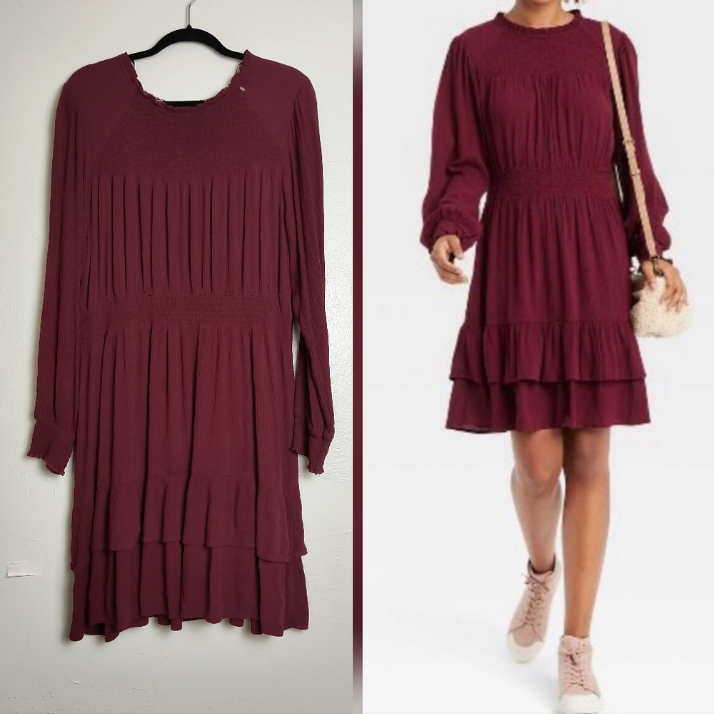 Knox Rose Boho Tiered Midi Dress Size XXL Burgundy Casual